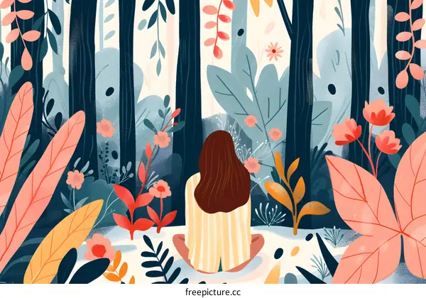 Woman Sitting in a Forest of Flowers