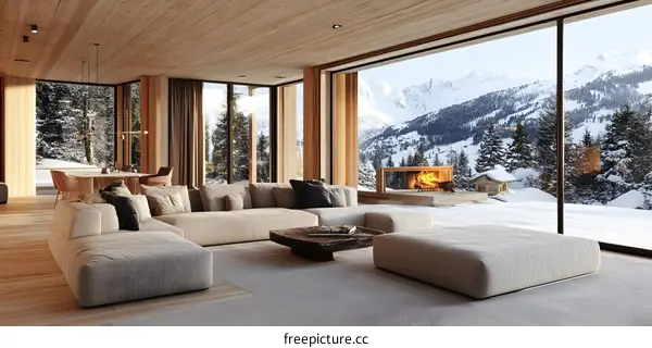 Modern Living Room with Mountain View