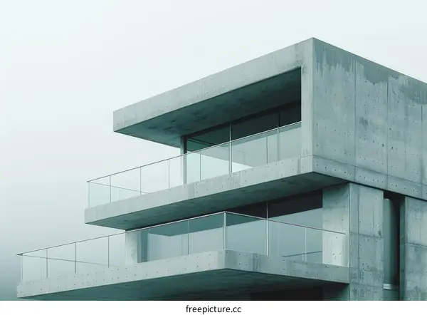 Balconies of a concrete building with glass windows