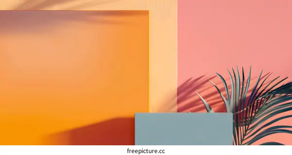 Minimalist Summer Background with Palm Leaf and Shadow
