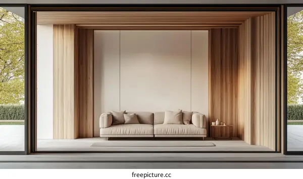 Modern Minimalist Living Room with Sliding Doors