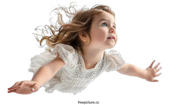 [Transparent Background PNG]Little Girl Flying with White Background
