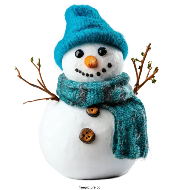 [Transparent Background PNG]Adorable Snowman Ornament with Blue Knitted Hat