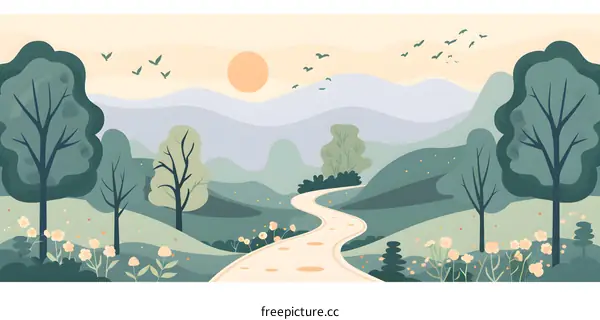 Abstract Illustration of Winding Road in a Forest