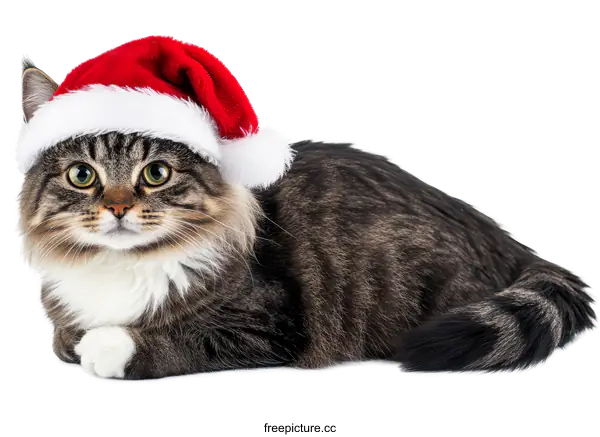 [Transparent Background PNG]Cute Cat Wearing Christmas Santa Hat