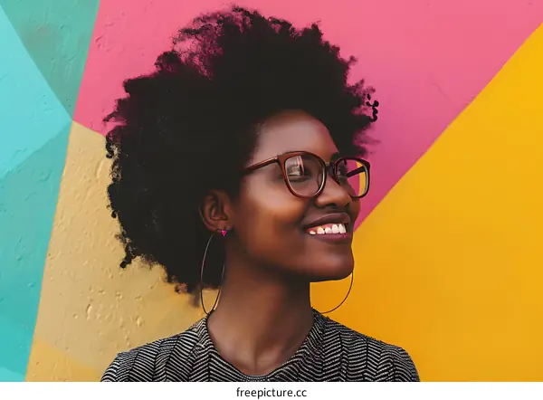 Portrait of a Young African American Woman Smiling and Looking Up