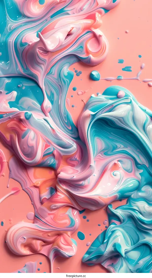 Abstract Swirls of Pink Blue and White Paint