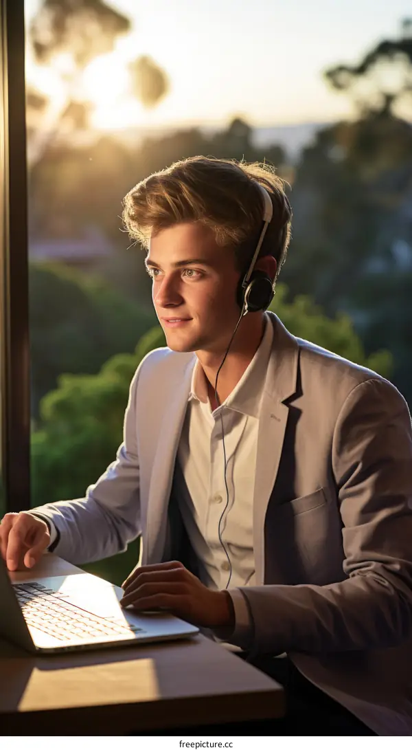 Young professional working from home on his laptop