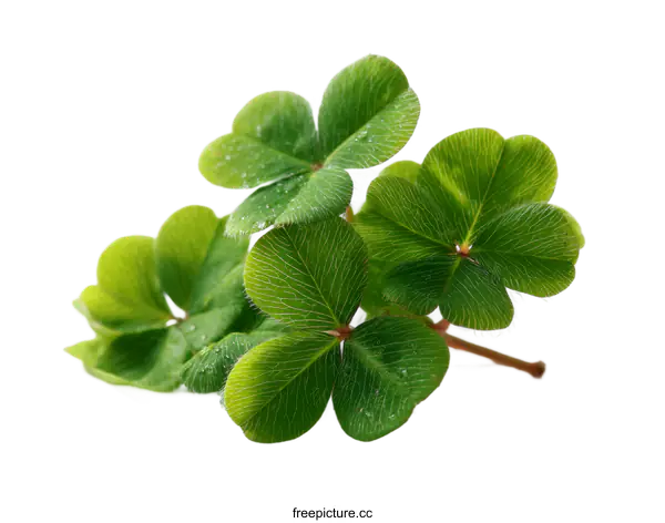 [Transparent Background PNG]Close-up of Four-Leaf Clover with Water Droplets
