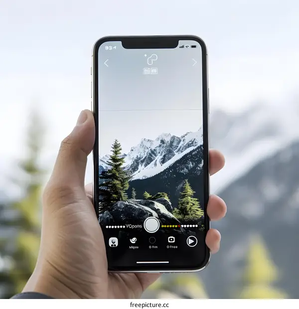 Person Holding Smartphone Showing Mountain Landscape