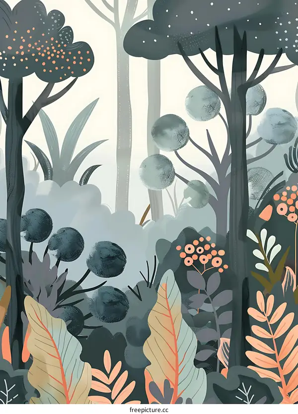Forest Illustration With Green And Blue Trees