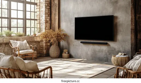 Rustic Living Room with Modern TV