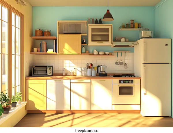 Modern Kitchen Interior Design With White Cabinets And Wooden Countertop