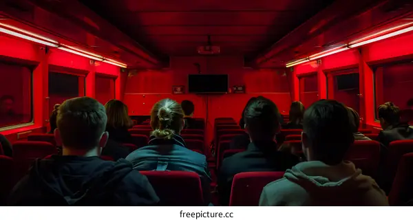 Red Interior of a Bus with People Sitting in Seats