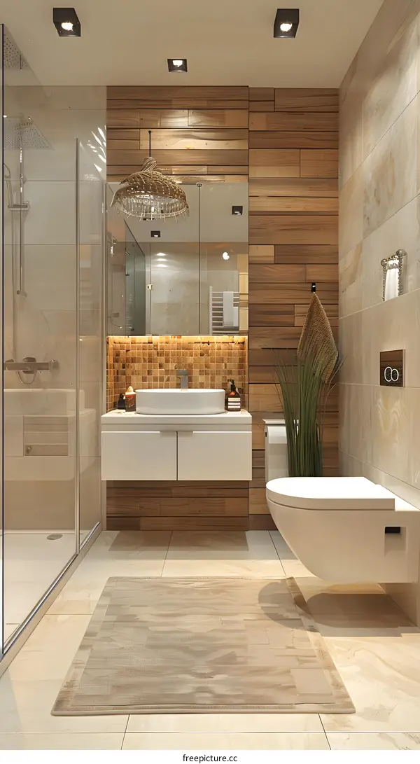 Bathroom With Palm Leaf Pattern
