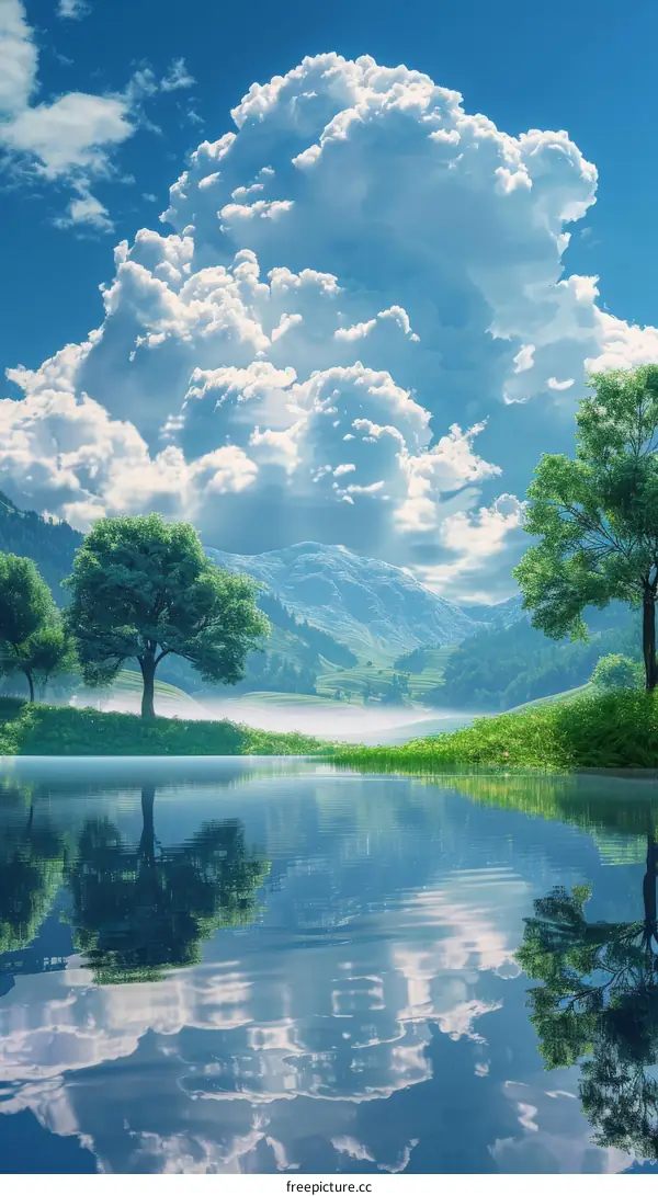 Serene Mountain Lake Scenery with Clouds
