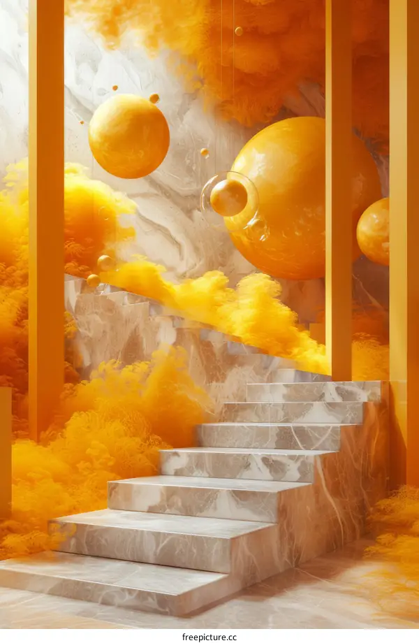 Abstract Orange Sphere Stairway Illustration