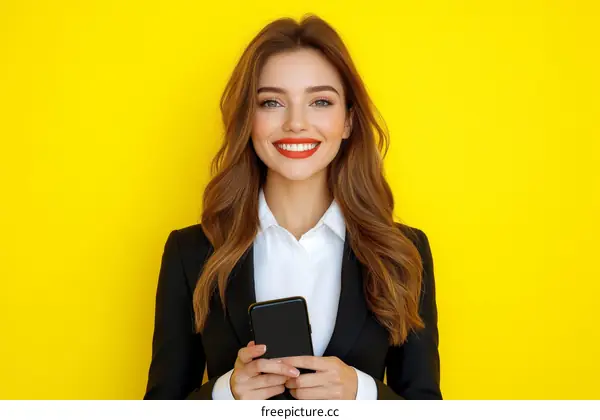 Business Woman Holding Smartphone Portrait Style