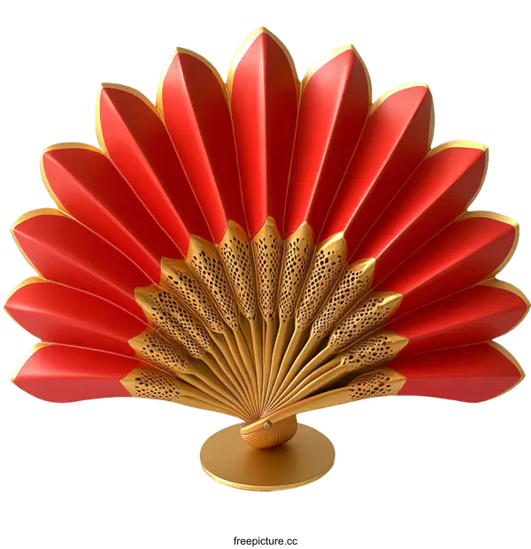 [Transparent Background PNG]Ornate Red and Gold Decorative Fan