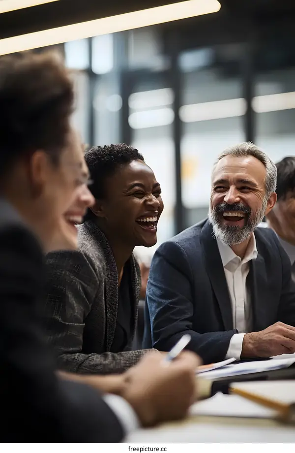 Business Meeting Laughter, Happy Coworkers Smiling and Enjoying Collaboration