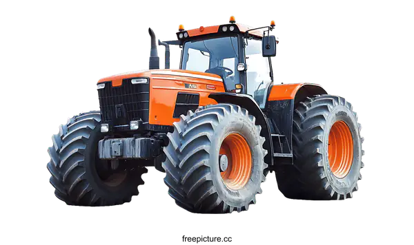[Transparent Background PNG]Large Orange Agricultural Tractor on White Background