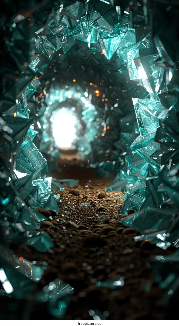 Mystical Glowing Blue Crystal Cave