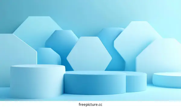 Abstract Light Blue Geometric Shapes Display