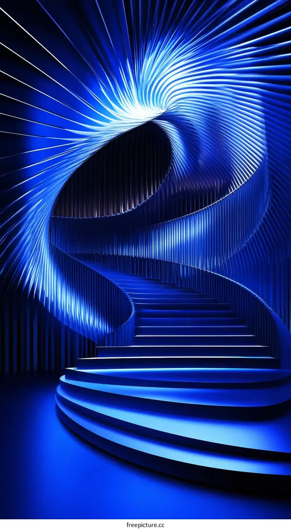 Abstract Blue Spiral Staircase Design