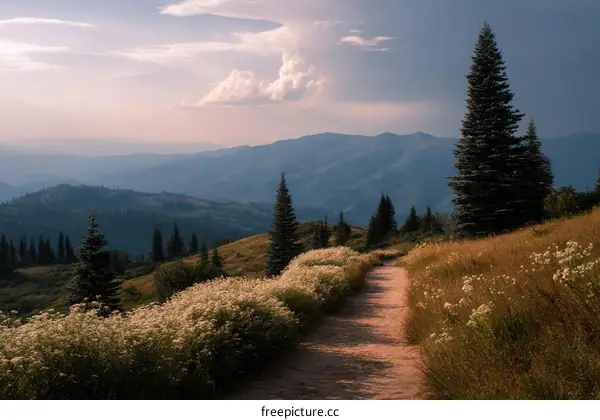 Scenic Mountain Path Through Wildflowers