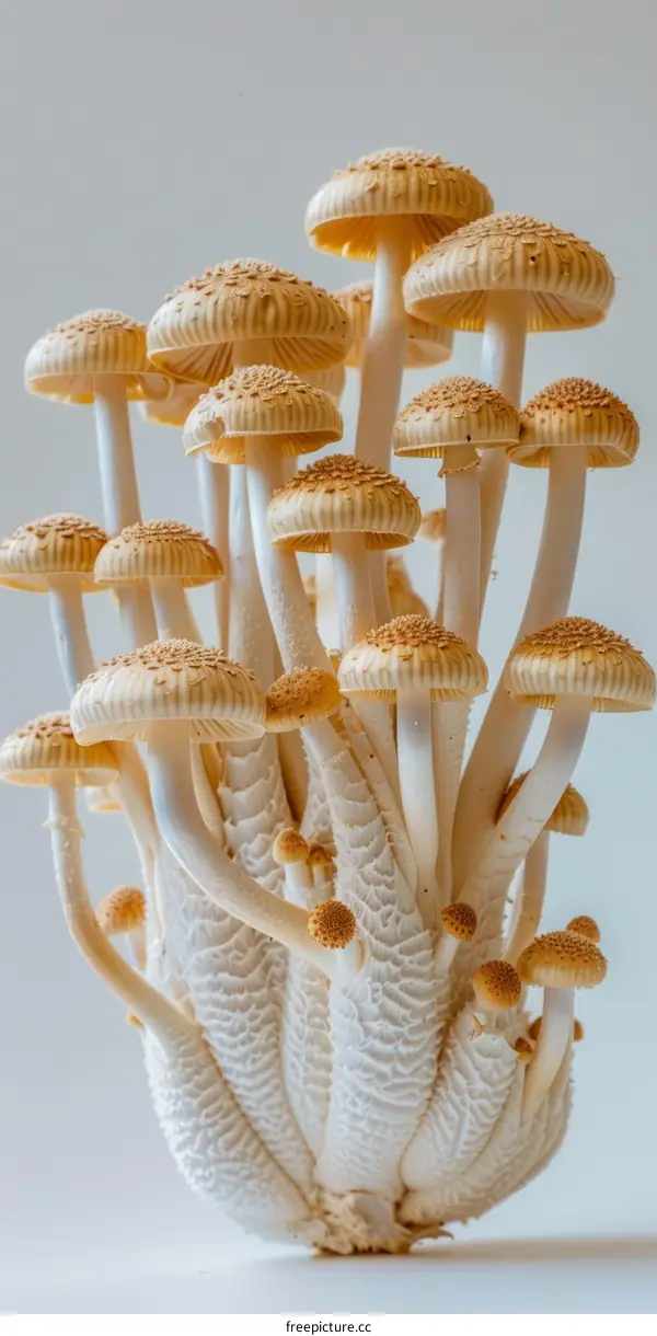 A cluster of mushrooms with a white background