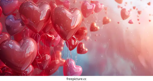 Red and pink heart-shaped balloons