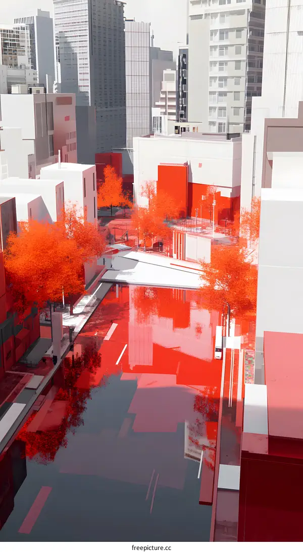 Red Reflections of Urban Landscape