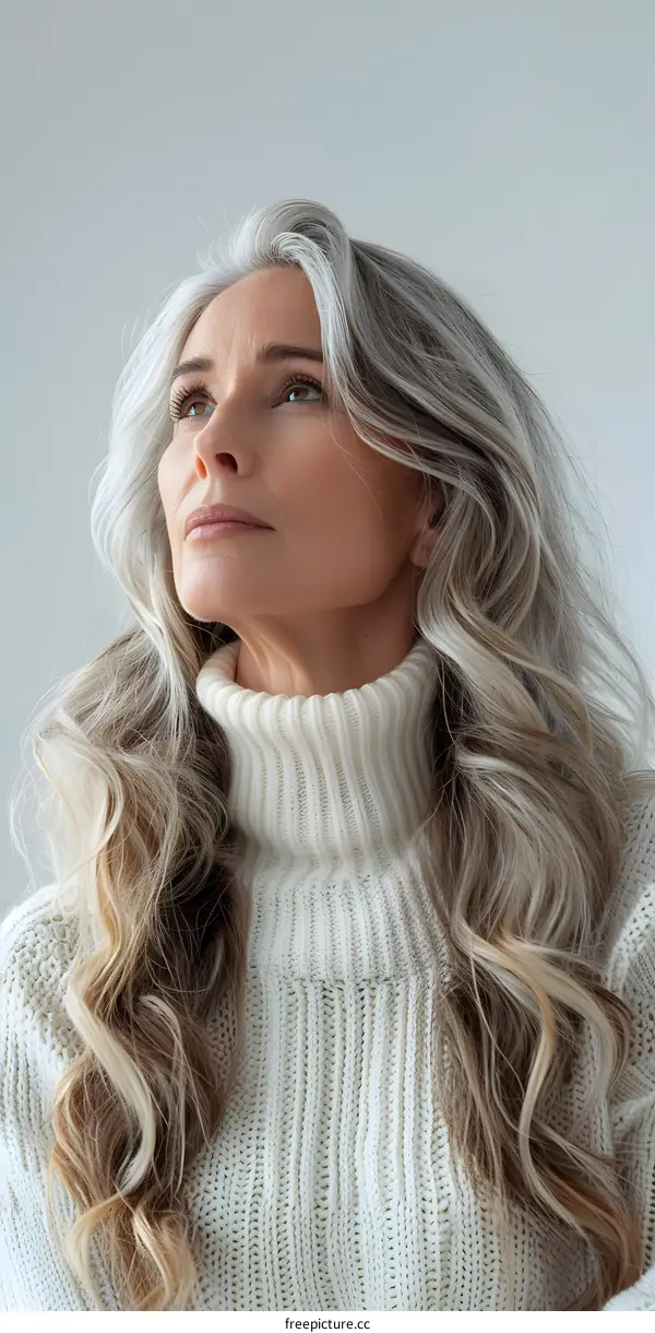 portrait of a beautiful middle aged woman with gray hair