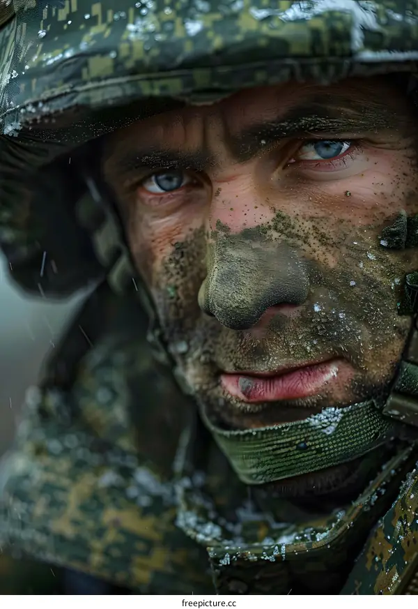 Portrait of a soldier with face paint.