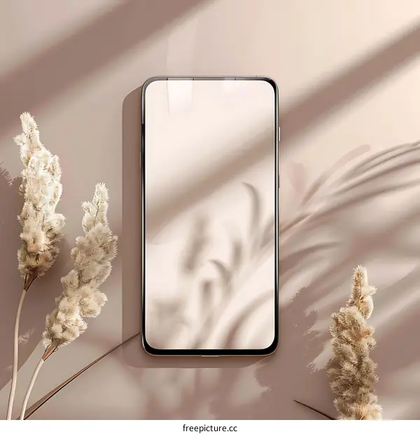 Mobile Phone Mockup with Dried Flowers and Sunlight