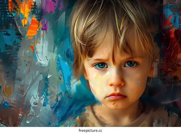 Child Portrait Abstract Art Blue Eyes