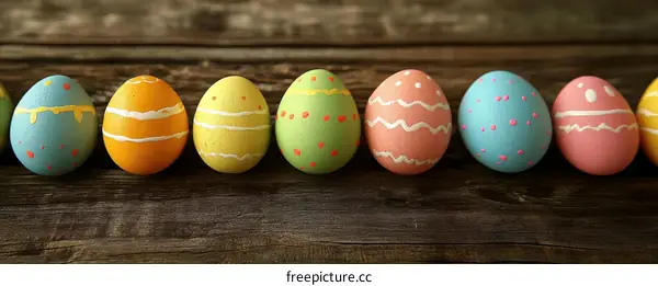 Colorful Easter Eggs on Wooden Background