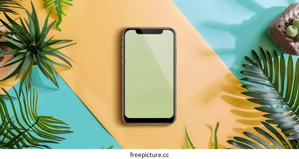 Summer Mockup with Phone on Colorful Background