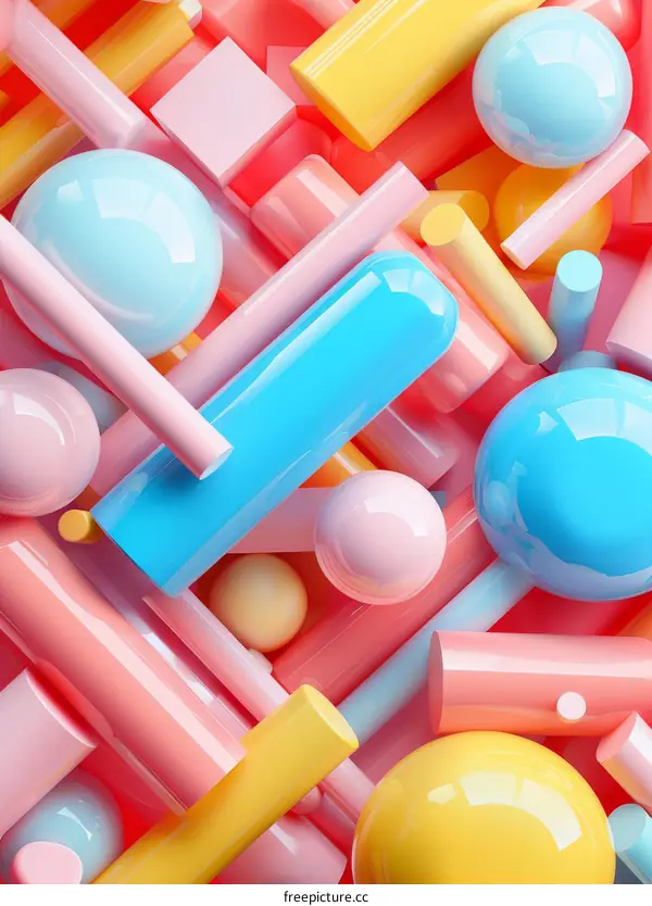 Colorful 3D shapes composition of pastel pink, blue and yellow