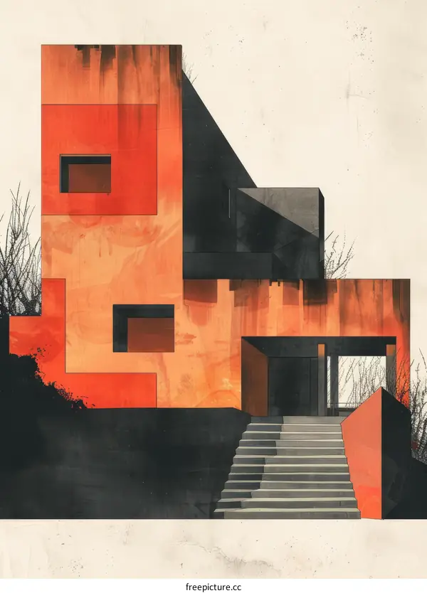 Illustration of a red house with a black roof