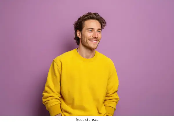 Smiling Caucasian Man in a Vibrant Yellow Sweater