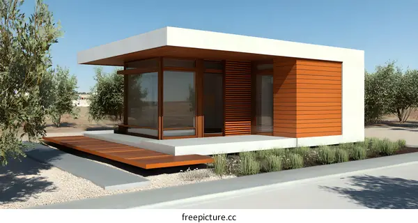 Modern Minimalist House Design with Wooden Deck and Landscaping