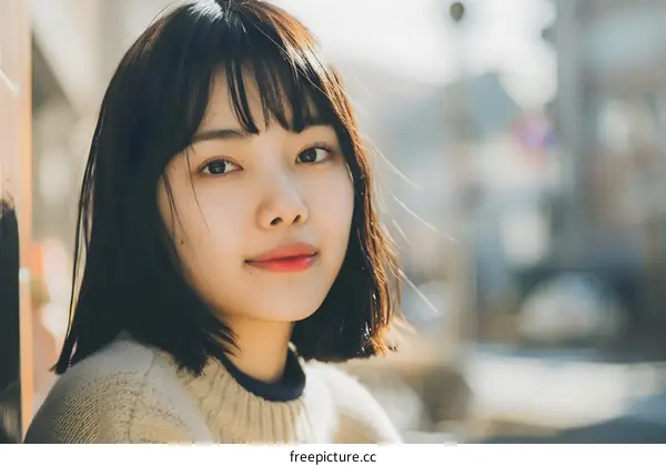 Young Asian Woman With Short Black Hair