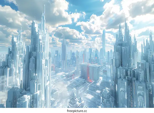 Futuristic Cityscape Under a Cloudy Sky