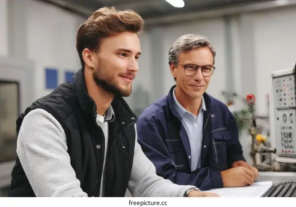 Two colleagues working together on technical document