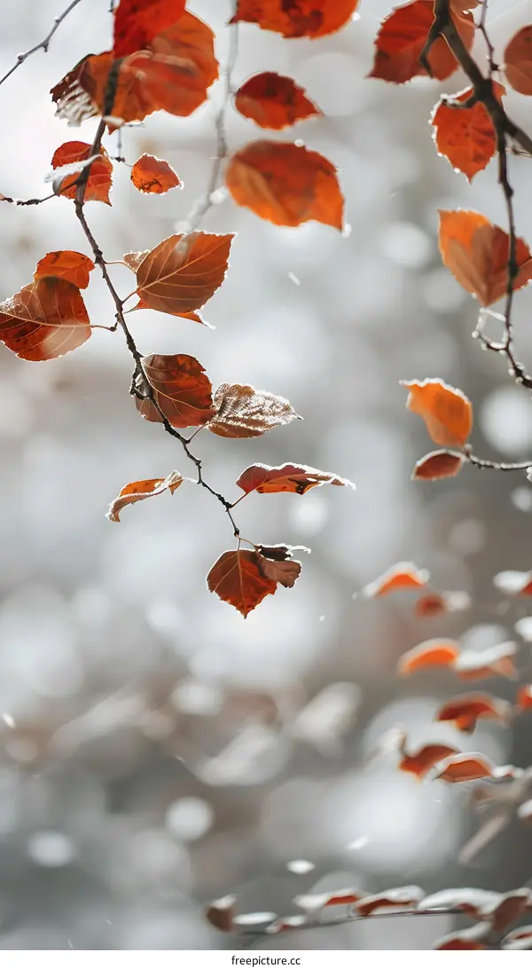 Red Leaves in the Winter Snow