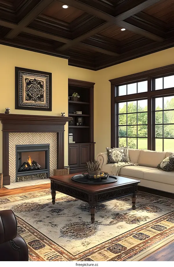 Modern Living Room with Fireplace and Large Windows