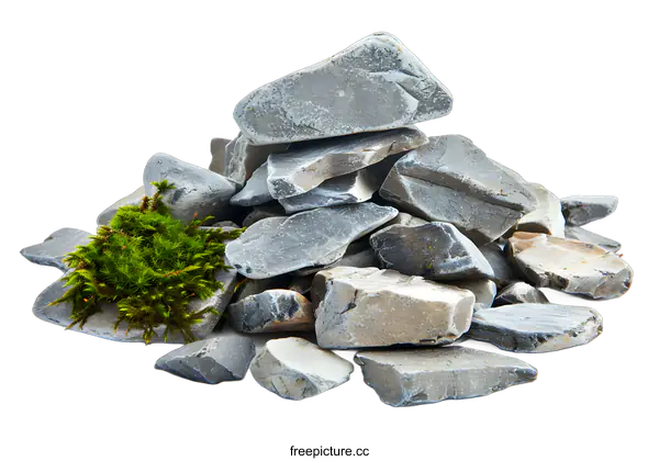 [Transparent Background PNG]Pile of Rocks and Moss on White Background