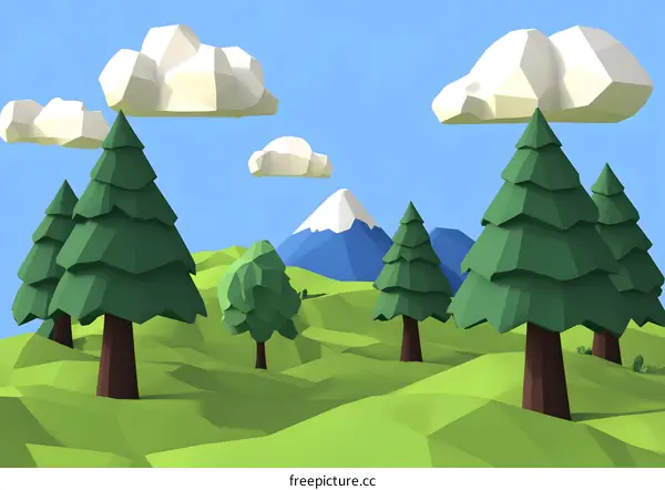 Low Poly Mountain Forest Landscape Illustration