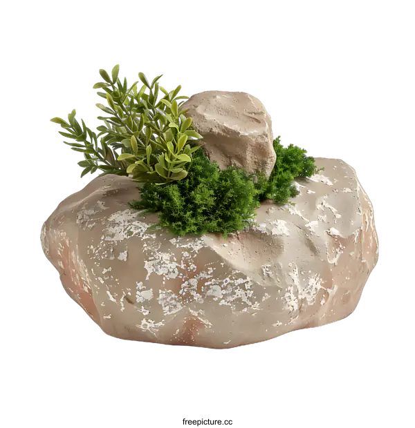 [Transparent Background PNG]Artificial Rock Planter With Greenery